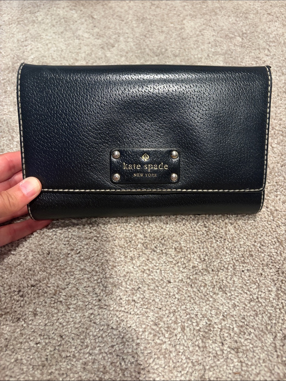 Kate Spade Black Pebbled Leather Clutch Wallet Hot Pink Interior